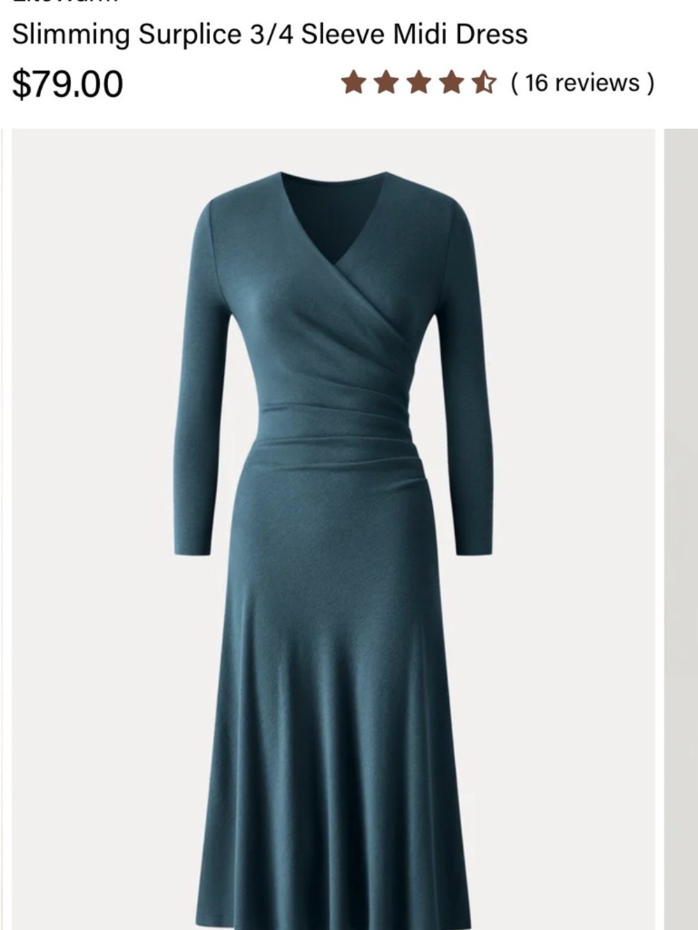 OGL Slimming Surplice 3/4 Sleeve Midi Dress - Teal